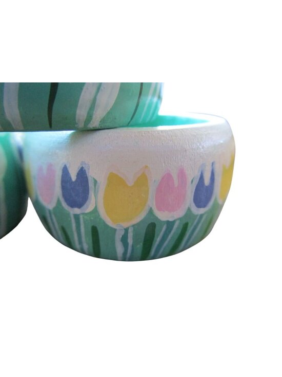 Vintage Painted Wood Easter Bunny Rabbit Tulip Napkin Rings Ten GUC - Picture 13 of 16